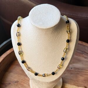 Gold and Black Glass Bead Necklace - Elegant Women's Jewelry